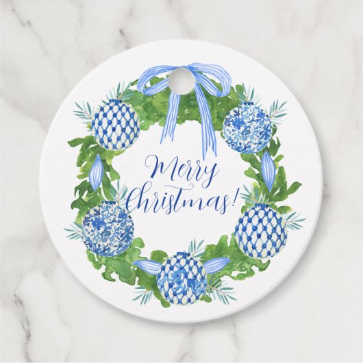 Chinoiserie Christmas Wreath, Grandmillenial Bedankjes Labels (Voorkant)