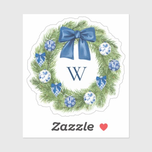 Chinoiserie Christmas Wreath Vinyl Sticker (Vel)