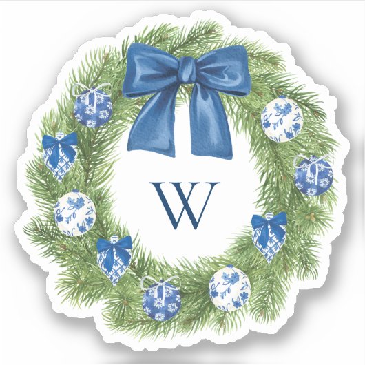 Chinoiserie Christmas Wreath Vinyl Sticker (Voorkant)