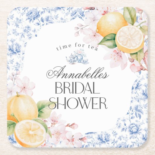 Chinoiserie citroentheeparty bruiloft decor kartonnen onderzetters (Voorkant)