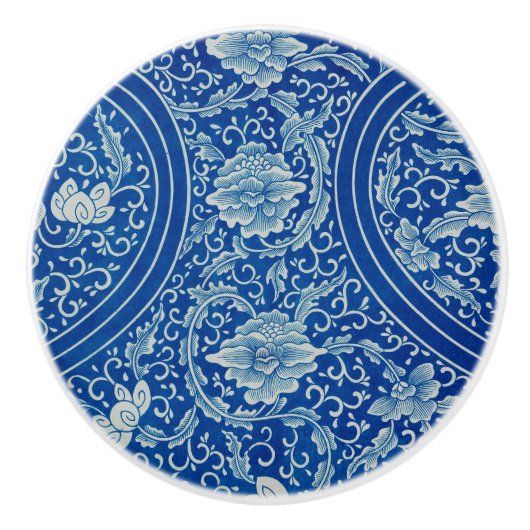 Chinoiserie Classic Chinees Bloemen Kobalt Blauw Keramische Knop (Voorkant)