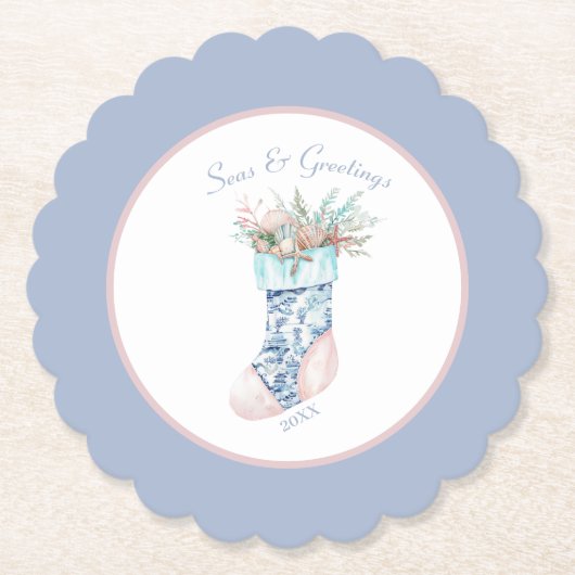 Chinoiserie Coastal Seashell Koktochten Kartonnen Onderzetters (Voorkant)