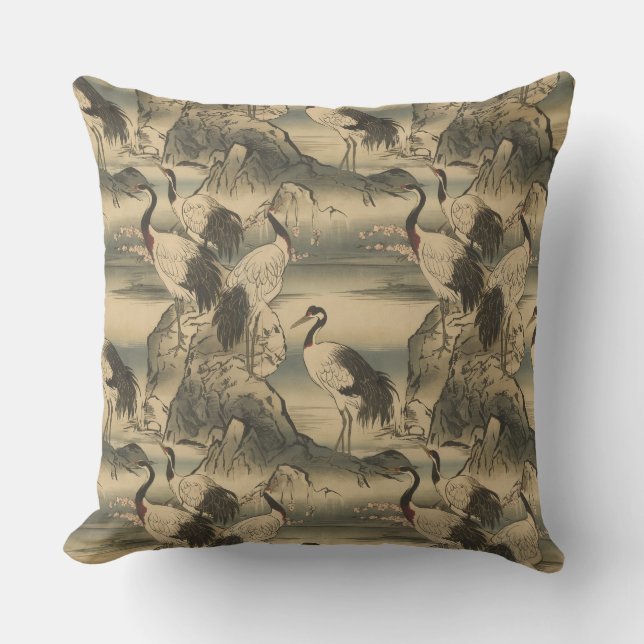 Chinoiserie Crane Bird Scenery Kussen (Voorkant)