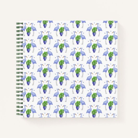 Chinoiserie Crane en Monstera Spiral Notitieboek (Voorkant)