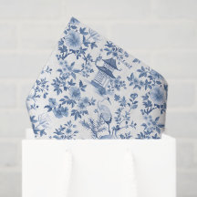 Chinoiserie Decoupage Papier, Blauw Witte Bloemen