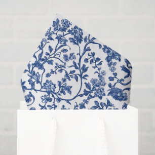 Chinoiserie Decoupage Papier, Blauw Witte Bloemen Tissuepapier