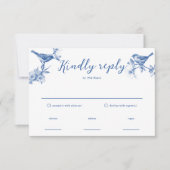 Chinoiserie Delft Blauwe Vogels Lente Antwoordkaar RSVP Kaartje (Voorkant)
