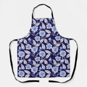 Chinoiserie Delft Blue Floral Porcelain Kitchen Schort (Voorkant)