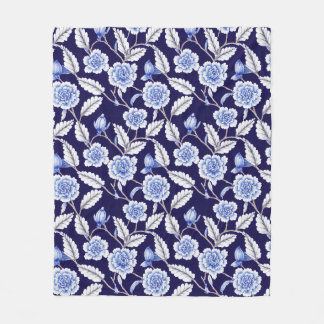 Chinoiserie Delft Blue Floral Porcelain Pattern Fleece Deken
