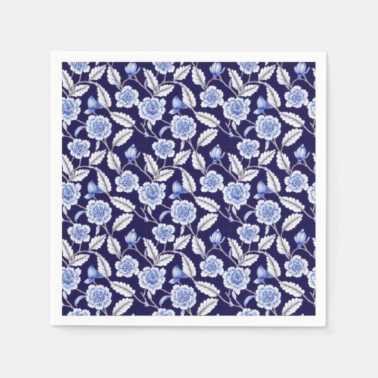 Chinoiserie Delft Blue Floral Porcelain Pattern Servet (Voorkant)