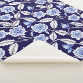 Chinoiserie Delft Blue Floral Porcelain Pattern Sherpa Deken (3/4)