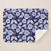 Chinoiserie Delft Blue Floral Porcelain Pattern Sherpa Deken (Voorkant (horizontaal))