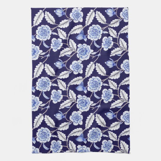 Chinoiserie Delft Blue Floral Porcelain Pattern Theedoek (Verticaal)