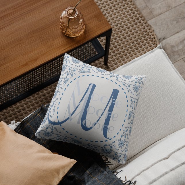 Chinoiserie Delft Blue Monogram・Custom Kussen (Creator heeft geüpload)