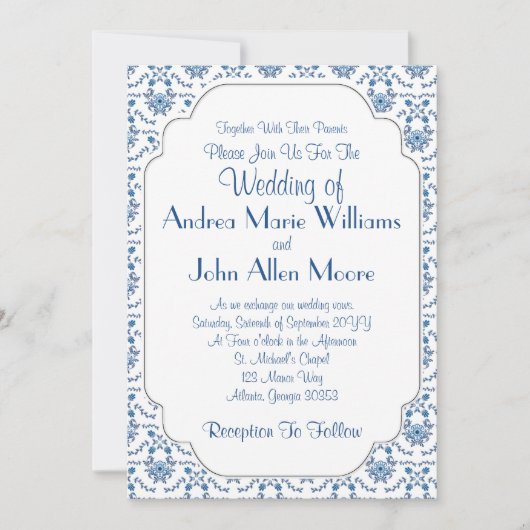 Chinoiserie Delft Blue Pattern・Custom Wedding Kaart (Voorkant)