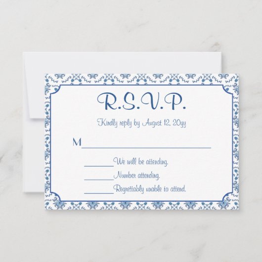 Chinoiserie Delft Blue Pattern・Custom Wedding RSVP (Voorkant)
