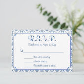 Chinoiserie Delft Blue Pattern・Custom Wedding RSVP (Staand voorkant)