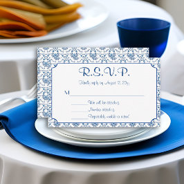 Chinoiserie Delft Blue Pattern・Custom Wedding RSVP Kaartje