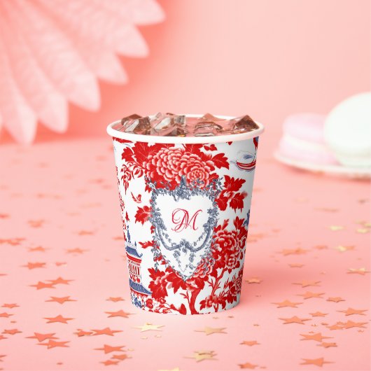 Chinoiserie Delft Frans Blauw monogram Papieren Bekers (Insitu)