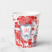 Chinoiserie Delft Frans Blauw monogram Papieren Bekers (Achterkant)