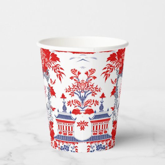 Chinoiserie Delft Frans Blauw monogram Papieren Bekers (Rechts)