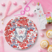  Chinoiserie Delft Frans Blauw monogram Papieren Bordje (Feest)