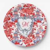  Chinoiserie Delft Frans Blauw monogram Papieren Bordje (Voorkant)