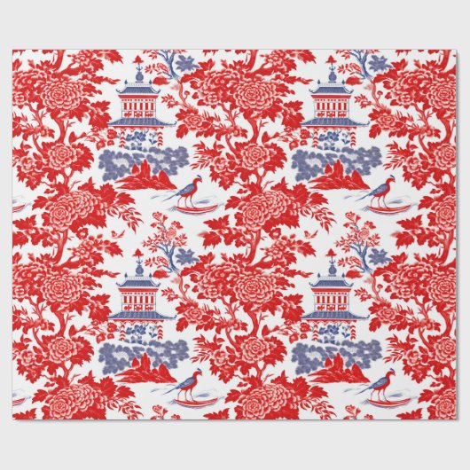  Chinoiserie Delft Frans rood blauw Cadeaupapier (Vlak)