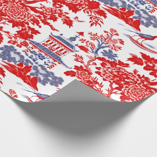  Chinoiserie Delft Frans rood blauw Cadeaupapier (Hoek)