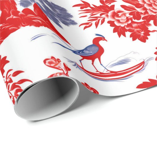  Chinoiserie Delft Frans rood blauw Cadeaupapier (Rol Hoek)