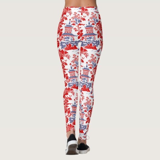  Chinoiserie Delft Frans rood blauw Leggings (Achterkant)