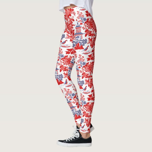  Chinoiserie Delft Frans rood blauw Leggings (Links)