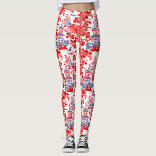 Chinoiserie Delft Frans rood blauw Leggings