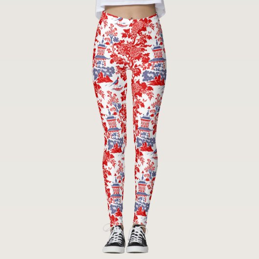  Chinoiserie Delft Frans rood blauw Leggings (Voorkant)
