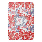 Chinoiserie Delft Frans rood blauw monogram Badmat (Voorkant Verticaal)