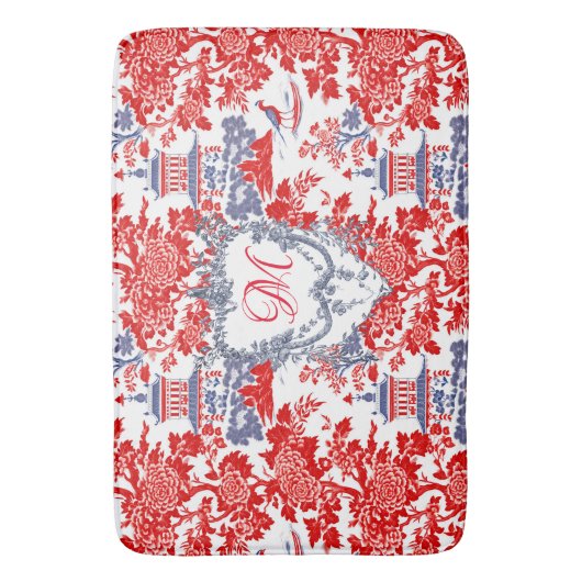  Chinoiserie Delft Frans rood blauw monogram Badmat (Voorkant Verticaal)