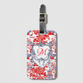 Chinoiserie Delft Frans rood blauw monogram Bagagelabel (Voorkant (verticaal))