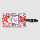 Chinoiserie Delft Frans rood blauw monogram Bagagelabel (Voorkant (horizontaal))