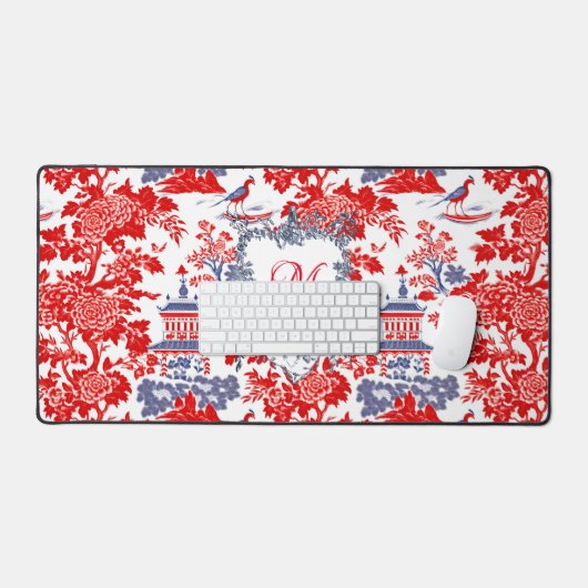  Chinoiserie Delft Frans rood blauw monogram Bureaumat (Keyboard & Muis)