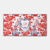  Chinoiserie Delft Frans rood blauw monogram Bureaumat (Voorkant)