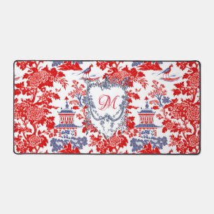 Chinoiserie Delft Frans rood blauw monogram Bureaumat