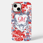 Chinoiserie Delft Frans rood blauw monogram Case-Mate iPhone Case (Achterkant)