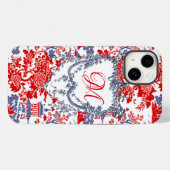 Chinoiserie Delft Frans rood blauw monogram Case-Mate iPhone Case (Achterkant (horizontaal))