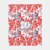  Chinoiserie Delft Frans rood blauw monogram Fleece Deken (Voorkant)