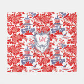  Chinoiserie Delft Frans rood blauw monogram Fleece Deken (Voorkant (Horizontaal))