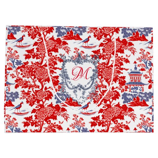Chinoiserie Delft Frans rood blauw monogram Groot Cadeauzakje (Achterkant)