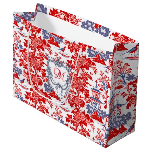 Chinoiserie Delft Frans rood blauw monogram Groot Cadeauzakje (Voorkant Gekanteld)