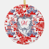 Chinoiserie Delft Frans rood blauw monogram Keramisch Ornament (Voorkant)