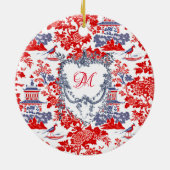 Chinoiserie Delft Frans rood blauw monogram Keramisch Ornament (Achterkant)