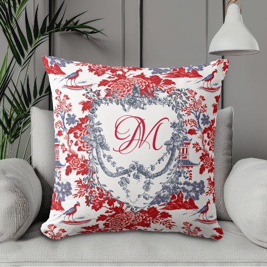 Chinoiserie Delft Frans rood blauw monogram Kussen